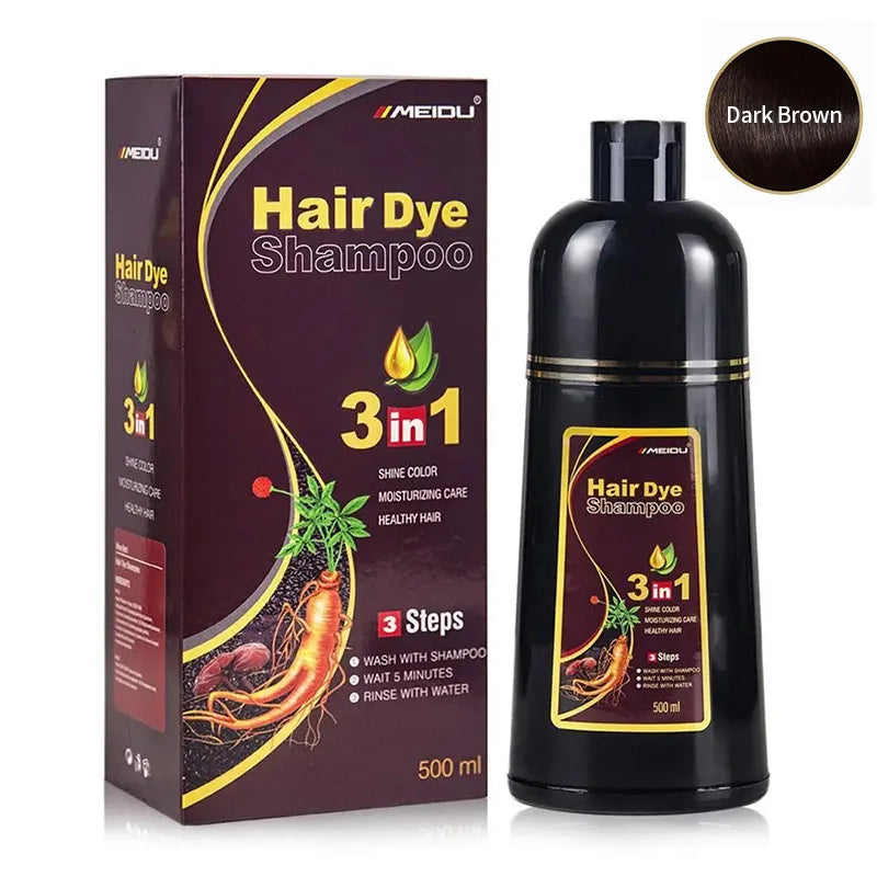 Shampoing Colorant Noir 3-en-1 — Couvre les Cheveux Gris, Formule Naturelle