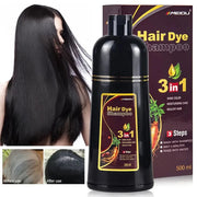 Shampoing Colorant Noir 3-en-1 — Couvre les Cheveux Gris, Formule Naturelle