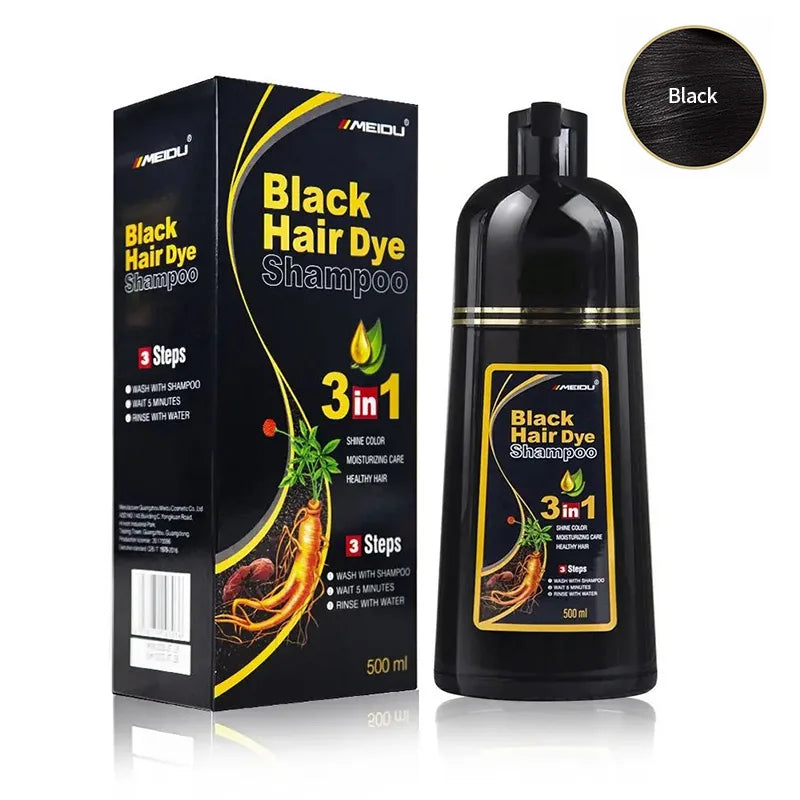 Shampoing Colorant Noir 3-en-1 — Couvre les Cheveux Gris, Formule  Naturelle