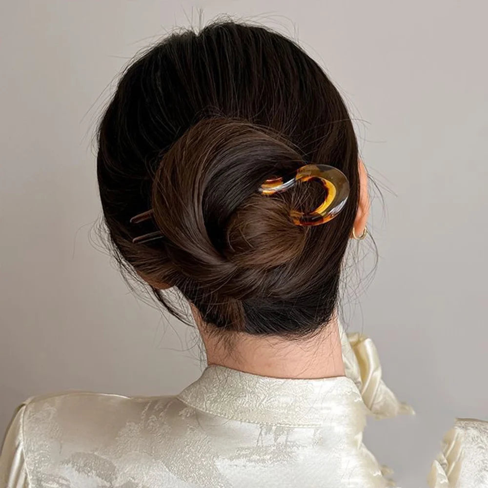 Fourchette à Cheveux en U — Épingle Acétate Écaille de Tortue