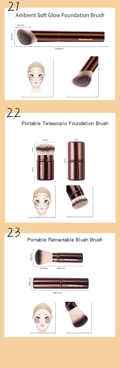 Pinceaux Maquillage Hourglass — Set Professionnel Visage & Yeux