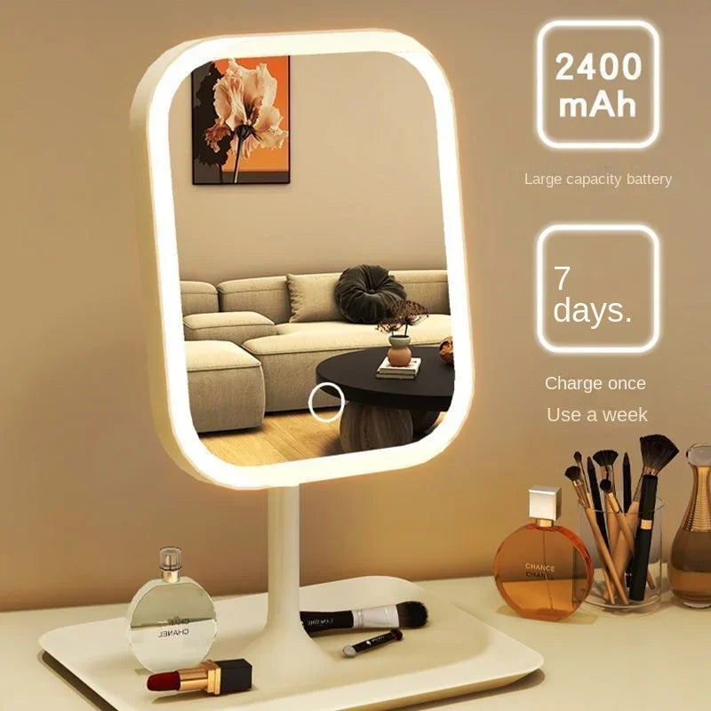 Miroir de Maquillage LED Bureau — 3 Couleurs & Luminosité Réglable