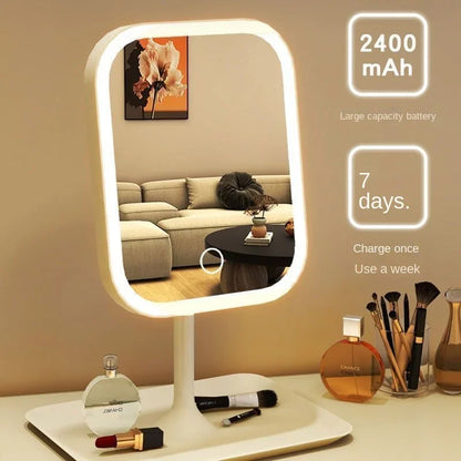 Miroir de Maquillage LED Bureau — 3 Couleurs & Luminosité Réglable