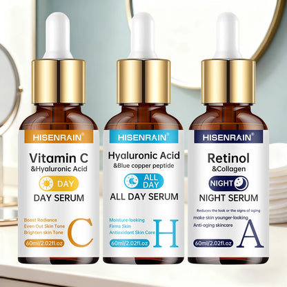 Sérum Visage Triple Action — Vitamine C, Rétinol & Acide Hyaluronique