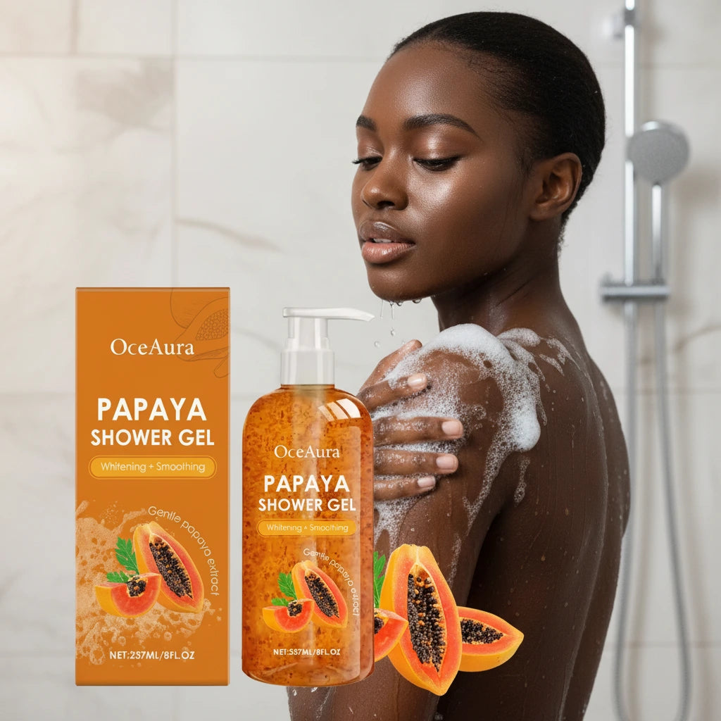 Gel douche blanchissant au papaye, exfoliant, estompe, Pigmentation, arôme durable, huile de contrôle rafraîchissante, mousse riche, lavage du corps