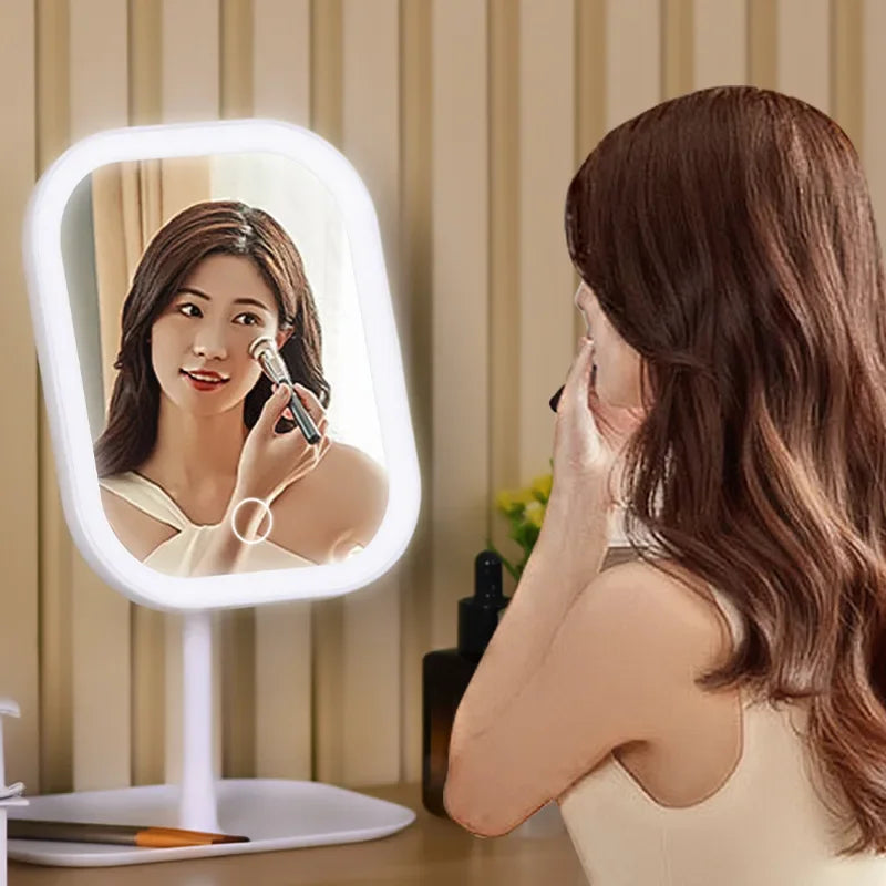 Miroir de Maquillage LED Bureau — 3 Couleurs & Luminosité Réglable