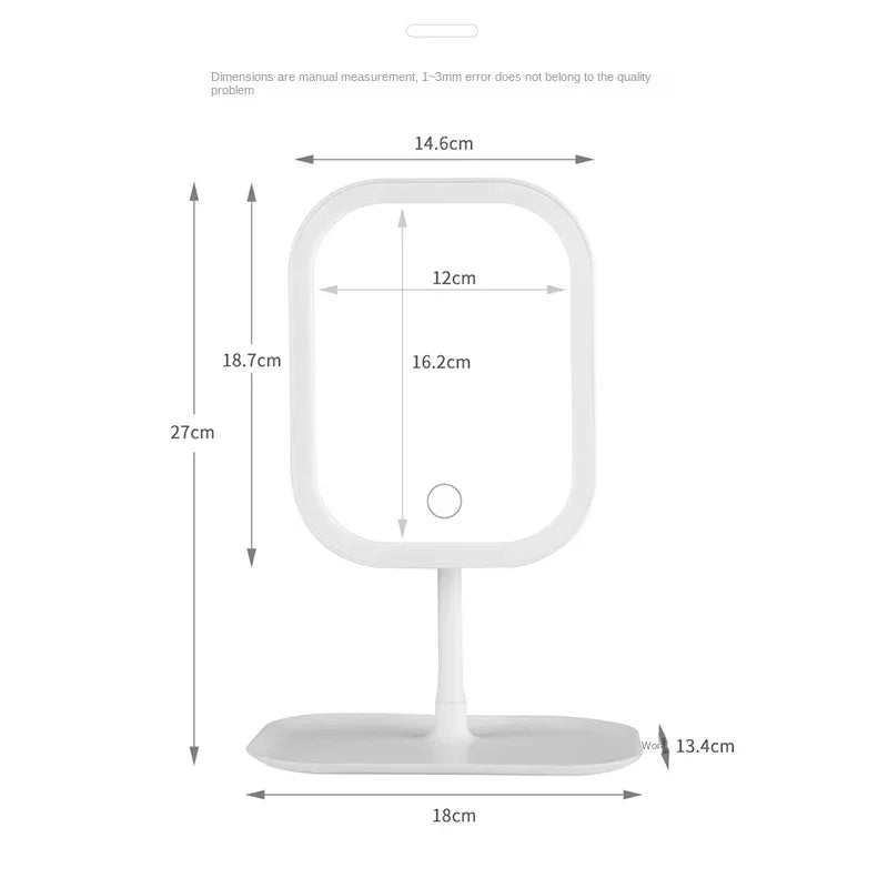 Miroir de Maquillage LED Bureau — 3 Couleurs & Luminosité Réglable