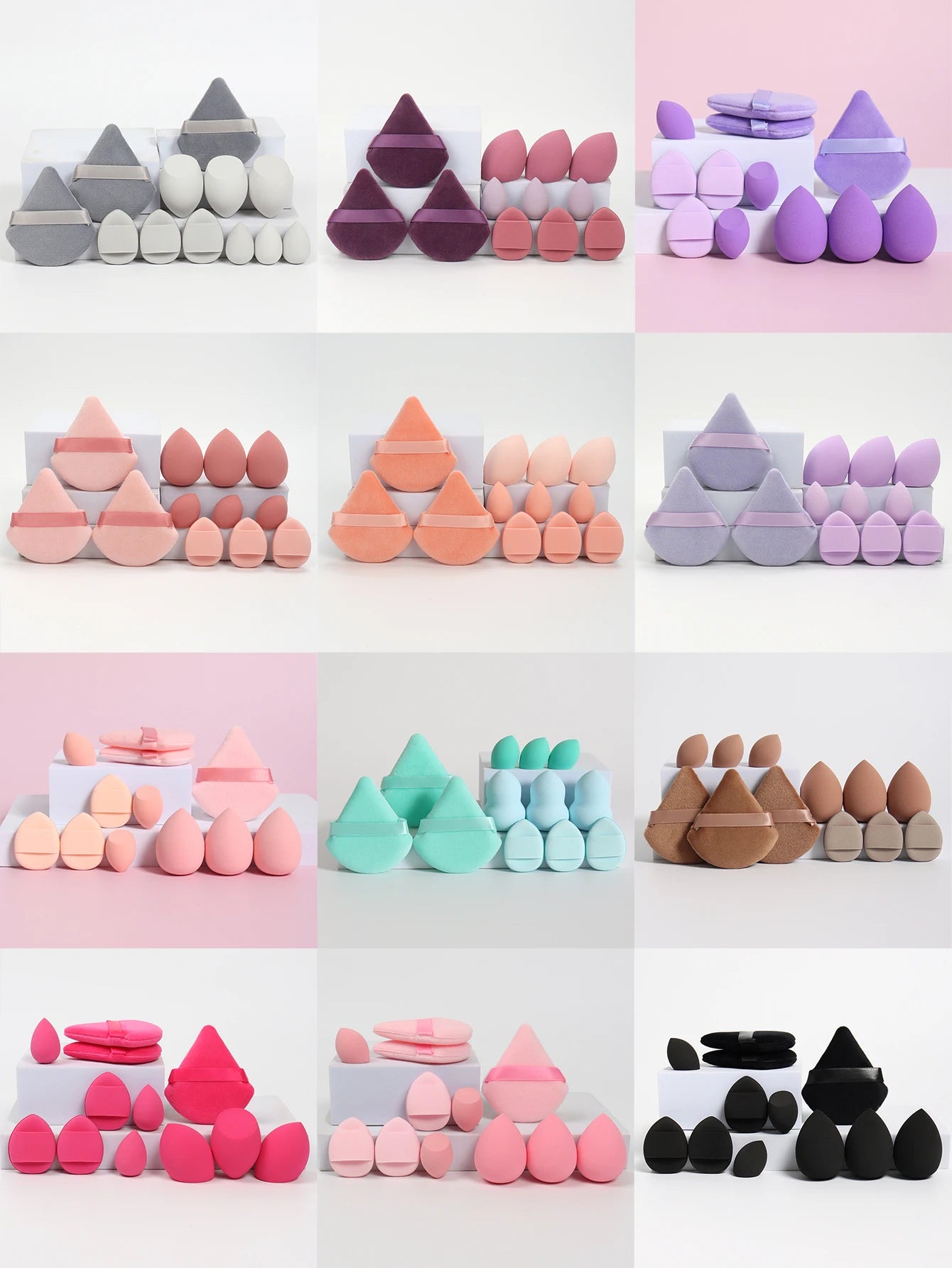 Ensemble Éponges Maquillage 12 Pièces — Houppettes & Œufs de Beauté