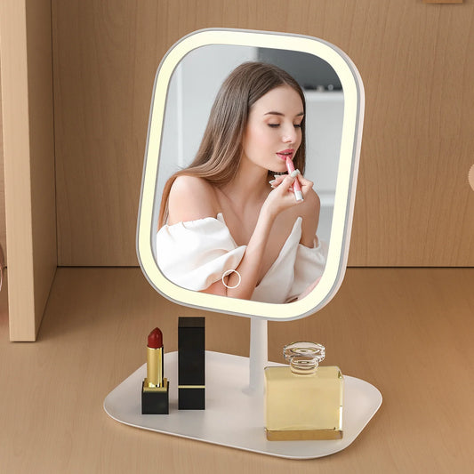 Miroir de Maquillage LED Bureau — 3 Couleurs & Luminosité Réglable