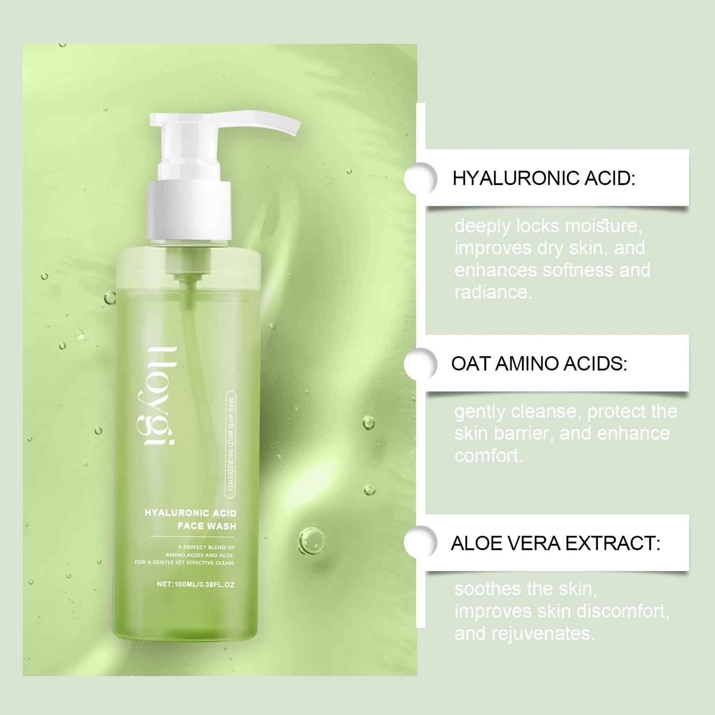 Gel Nettoyant à l'Acide Hyaluronique Hoygi – Nettoyage Pores & Hydratation 100ml